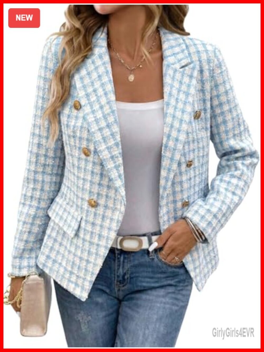 Double-Breasted Tweed Blazer Jacket Fully-Lined Slim Work Petite